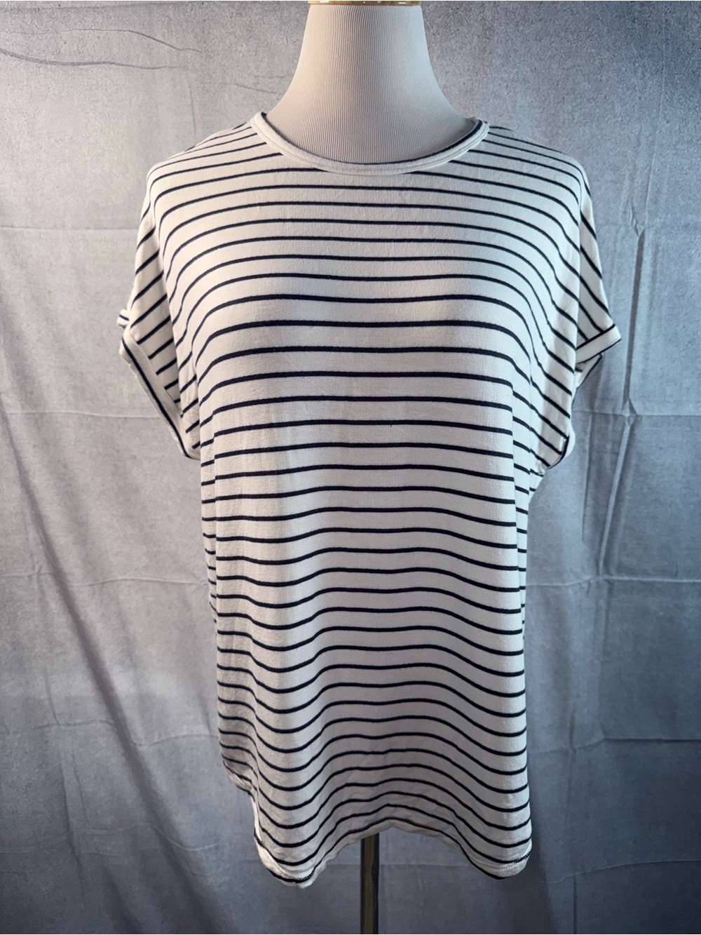 1974-Buffalo David Bitton White & Black Striped Short Sleeve Tee
